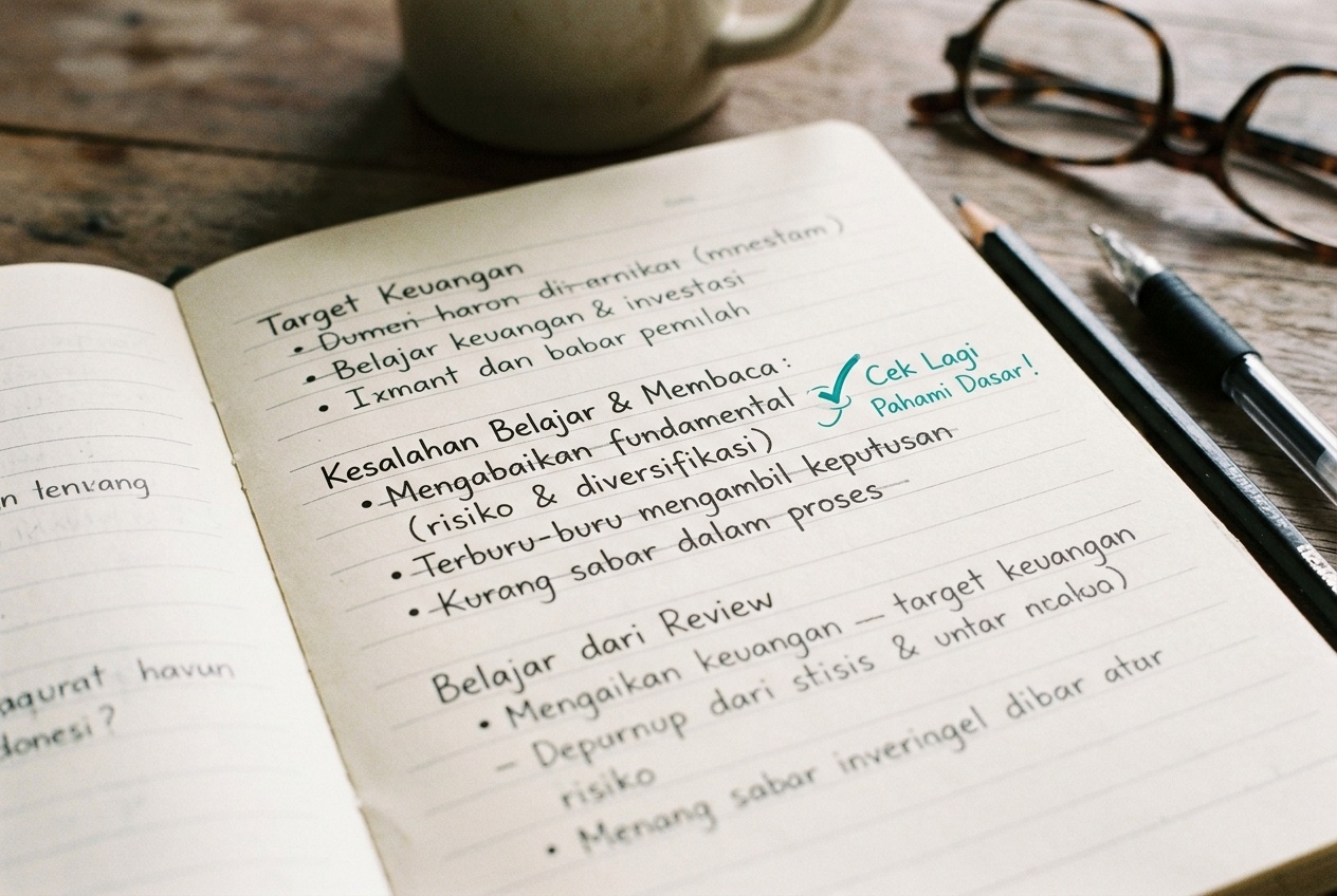 Halaman catatan dengan beberapa baris dicoret pensil menandai kesalahan umum